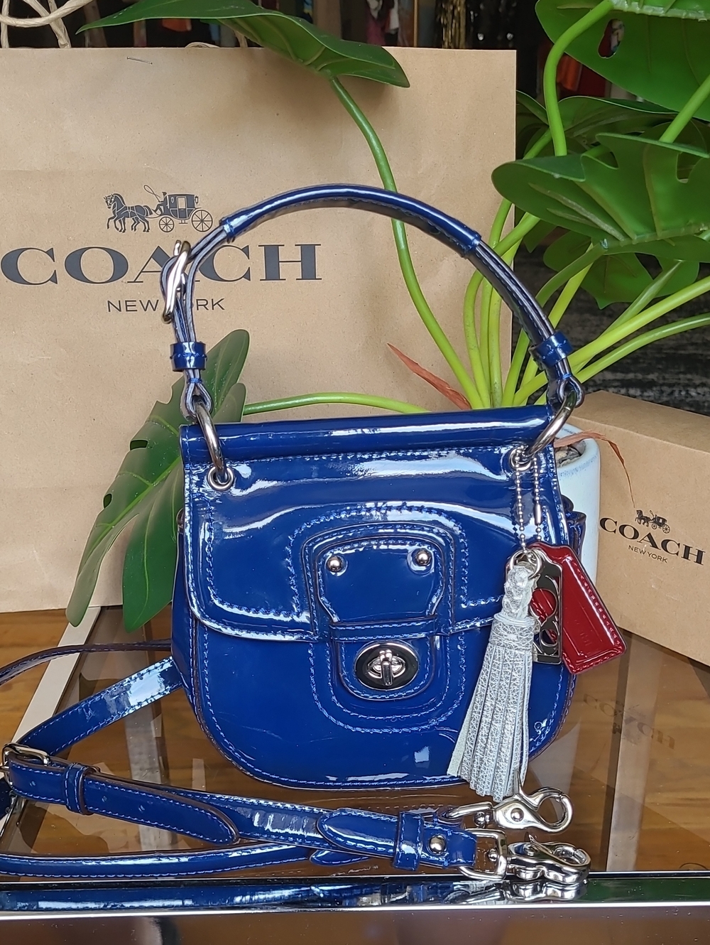 Coach Vintage Willis Midnight Royal Blue Patent Leather Bag Legacy Crossbody